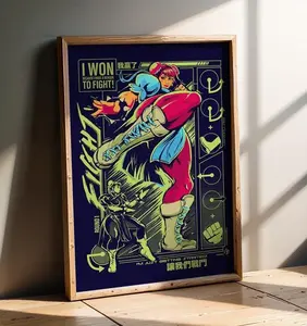 LIGHTNING KICK Video Game Wall Art | Retro Fighting Game Room Decor | Classic Arcade Style Art | Chun-Li Inspired Retro Gamer Gift | Original Fan Art Printed | Martial Arts Gaming Poster
