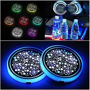LED Cup Holder Lights Car Coasters with Luminescent Cup Pad USB Charging RGB Atmosphere Lamp Dust-proof IP67 Waterproof 2-in-1 Function