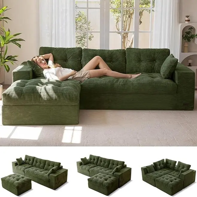 MAXYOYO 104" L Shaped Modular Sectional Sofa with Ottoman, Cloud Boneless Couch with Layered Cushion, Upholstered Sofa Flexible Module Combination for Living Room, No Assembly | Cloud Sofa | Compressed Sofa | summervibe | Living Room | deals for you