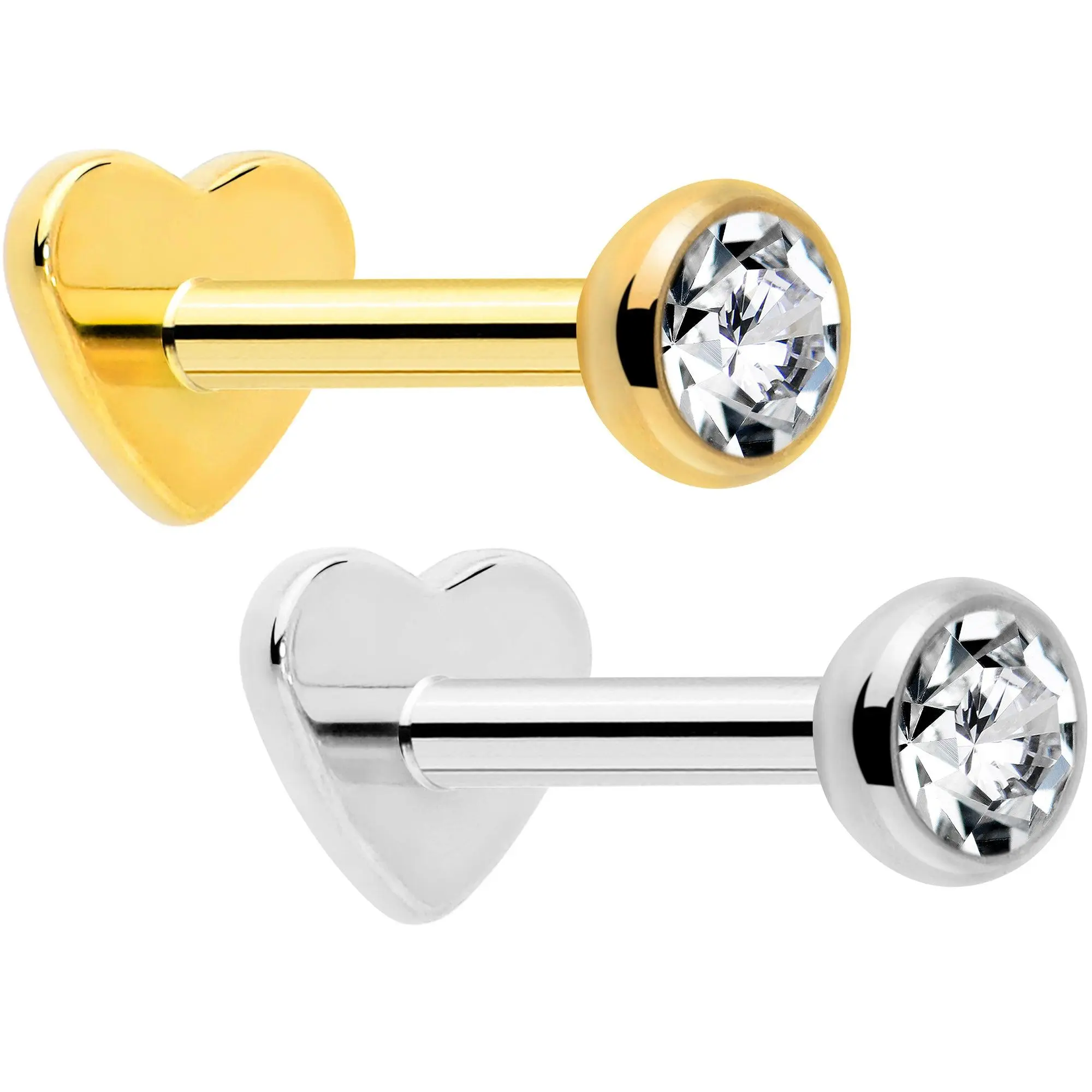 18G Gem Implant Titanium Reversible Threadless Heart Flat Back Earring