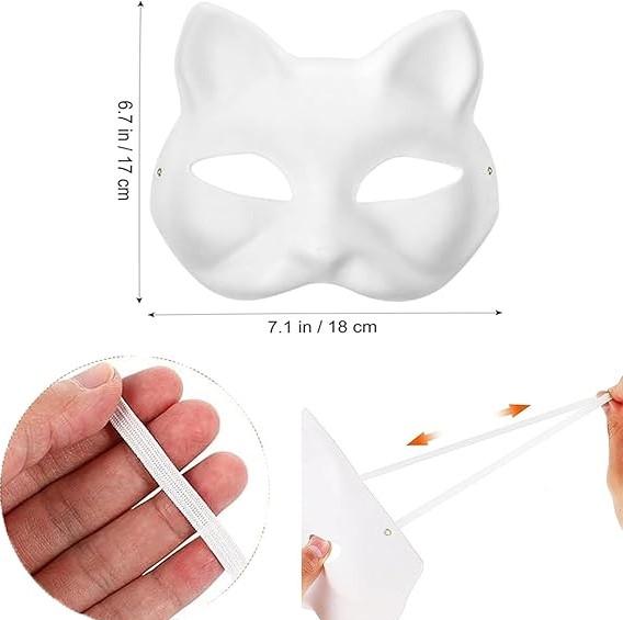 10PCS Cat Masks - White Therian Masks for Masquerade, Halloween, Kids Cosplay & Costume Parties