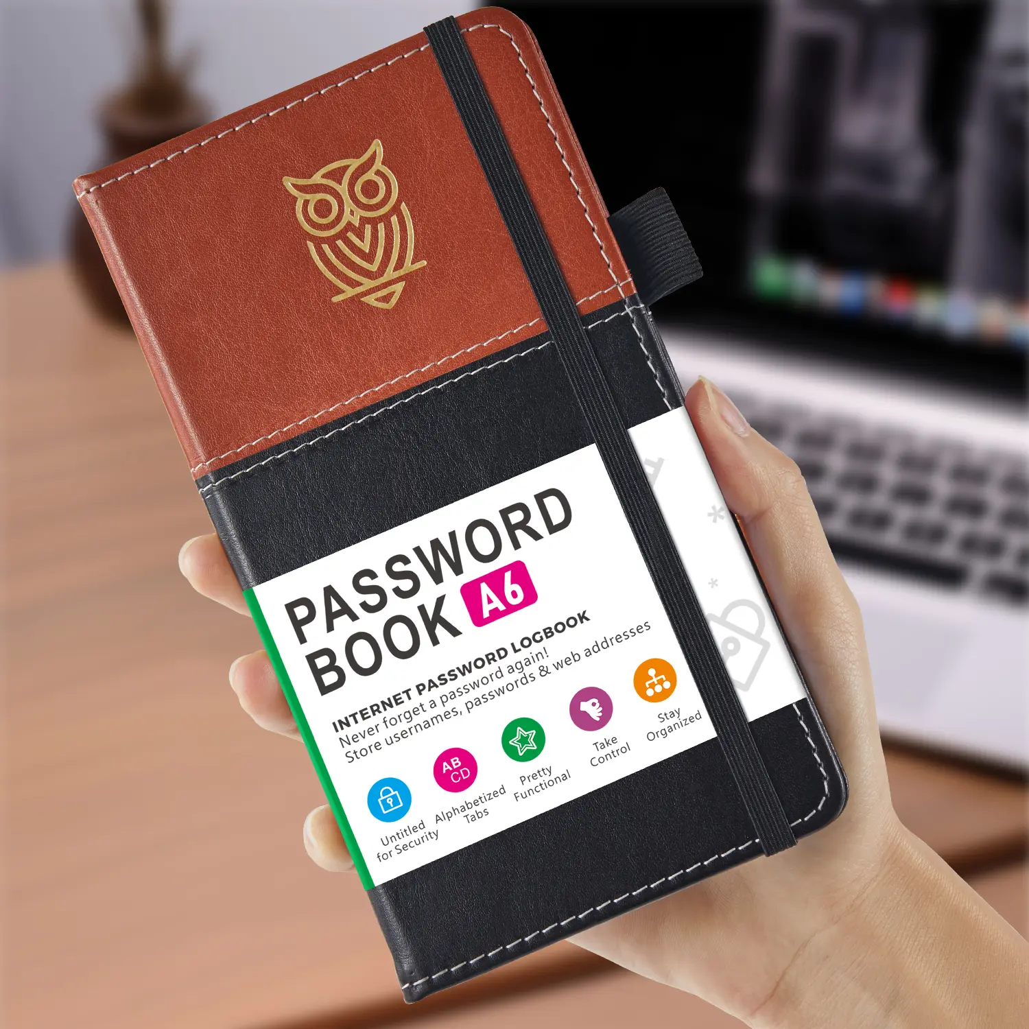 A6 Password Keeper Book with Alphabetical Tabs, 3.77"x7.08", Small Hardcover Password Book for Website Address Log in Detail, Pen Holder & Inner Pocket, Passcode Book for Username & Login Management