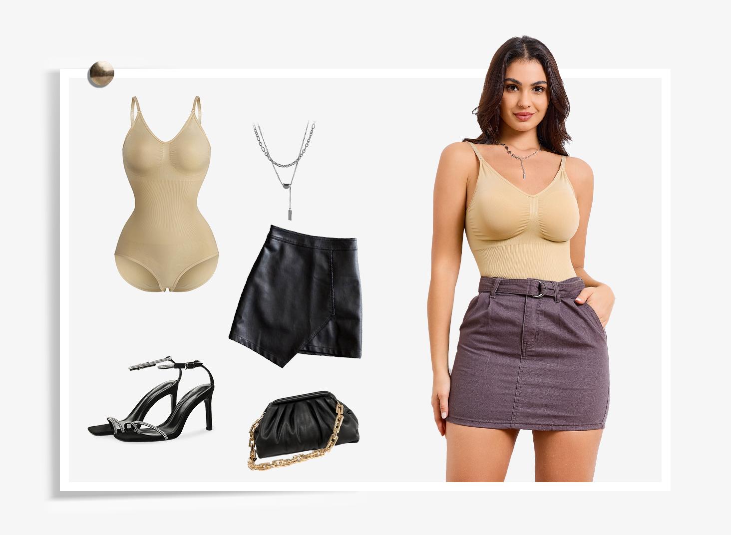 |Buy 2 Get 1 Free| Nebility Women's 3-Piece V-Neck Shapewear Set - Seamless Bodysuit & Camisole, Basic Minimalist Style with Tummy Control & Hip Lift Womenswear