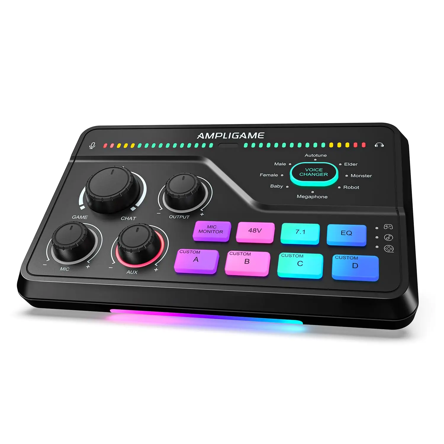 fifine SC8 Gaming Mixer with 7.1ch Surround Sound Headphone Amp XLR Preamp USB Plug Play Voice Changer RGB Volume Control 3 EQ Modes,  AmpliGame SC8