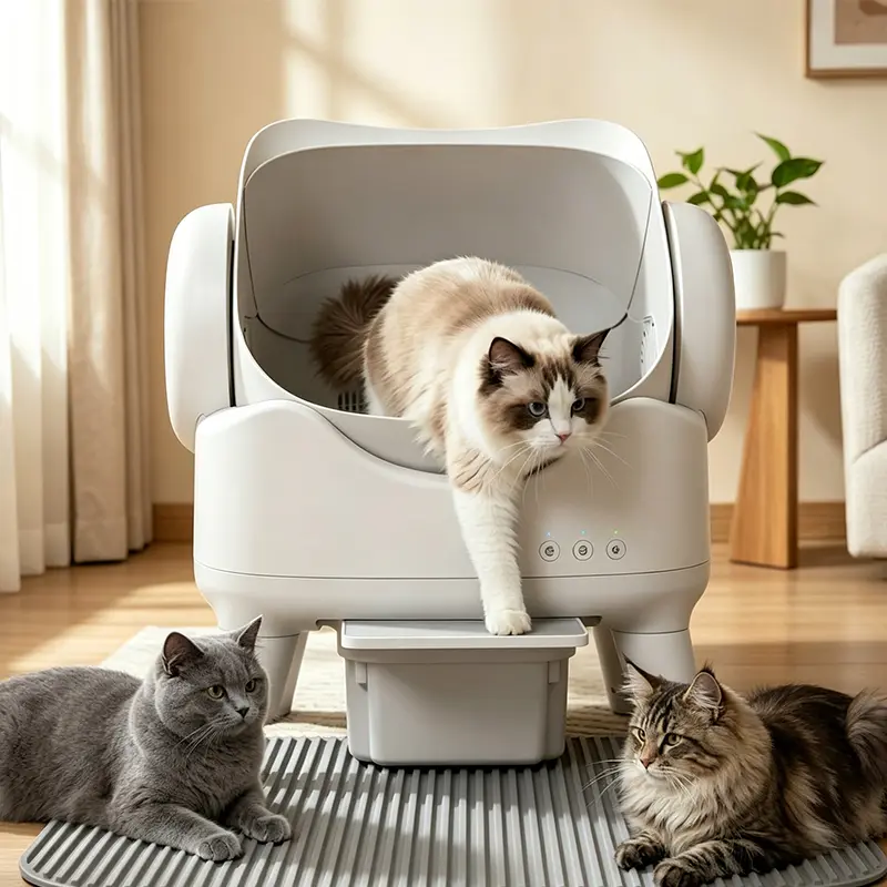 Extra Large Automatic Litter Box - Open-Top Tray with 2 Cleaning Solutions, Odor Control, Anti-Pinch Safety Sensors, Autoscooper, Bonus Litter Mat for Multiple Cats