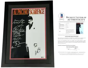 Al Pacino, Robert Loggia, Steven Bauer, Miriam Colon, Angel Salazar, Pepe Serna, Dennis Holahan, Mark Margolis, Geno Silva, & Caesar Cordova 10X Cast signed 11x17 Poster Professionally Framed &amp; Matted Scarface