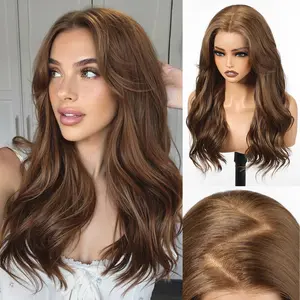 HAIRCUBE 22 Inch Honey Brown Long Wave Layered Glueless Wig for Women 13x6 HD Lace Front Wig Synthetic