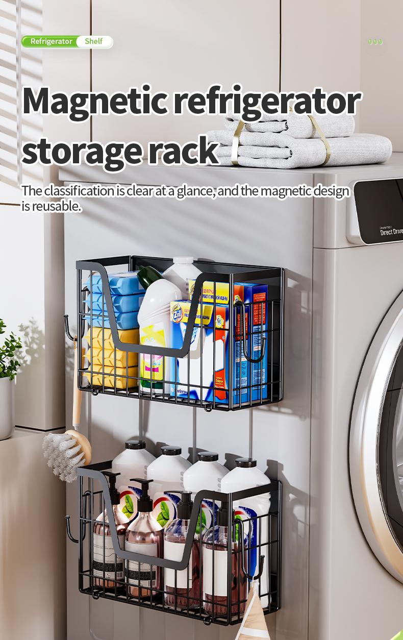 【Holiday Deals】San Dream Magnetic Shelf for Fridge Spice Rack Organizer Strong Magnetic Fruit Basket for Refrigerator Laundry Organizer Spice Snacks Magnet Fridge Shelf-1PC&2PCS