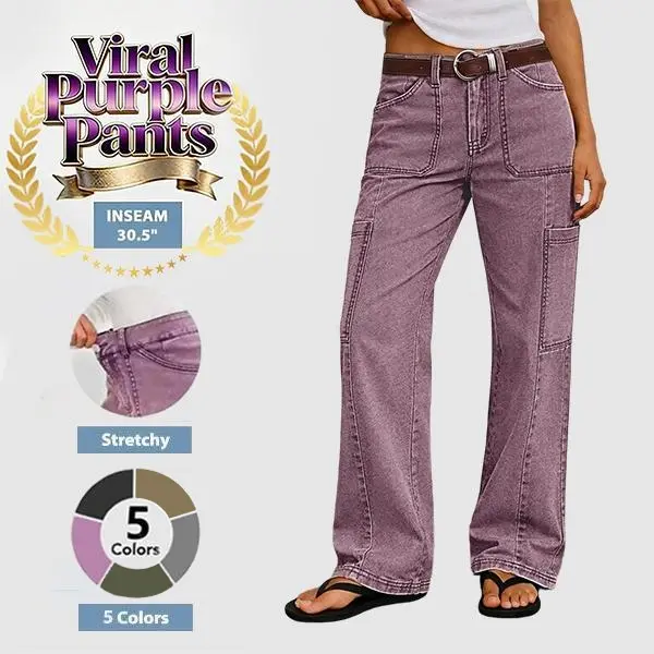 Flamingals Stitch Detail Mid Waist Straight Leg Cargo Pants Without Belt Womenswear