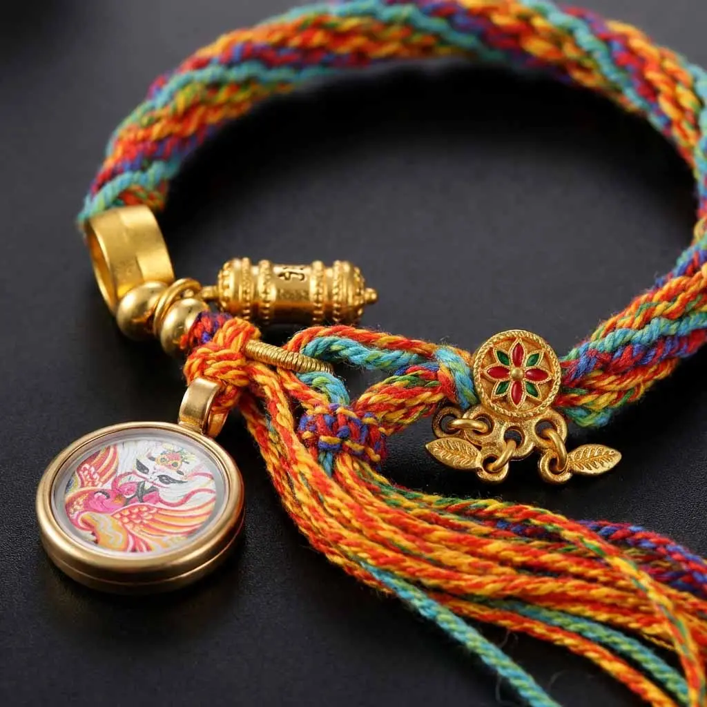 Sacred Tibetan Red String Bracelet Hand-Painted Thakra Beads for Energetic Protection Mindful Blessings Spiritual Guardian Gift