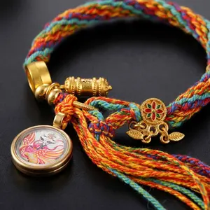 Sacred Tibetan Red String Bracelet Hand-Painted Thakra Beads for Energetic Protection Mindful Blessings Spiritual Guardian Gift