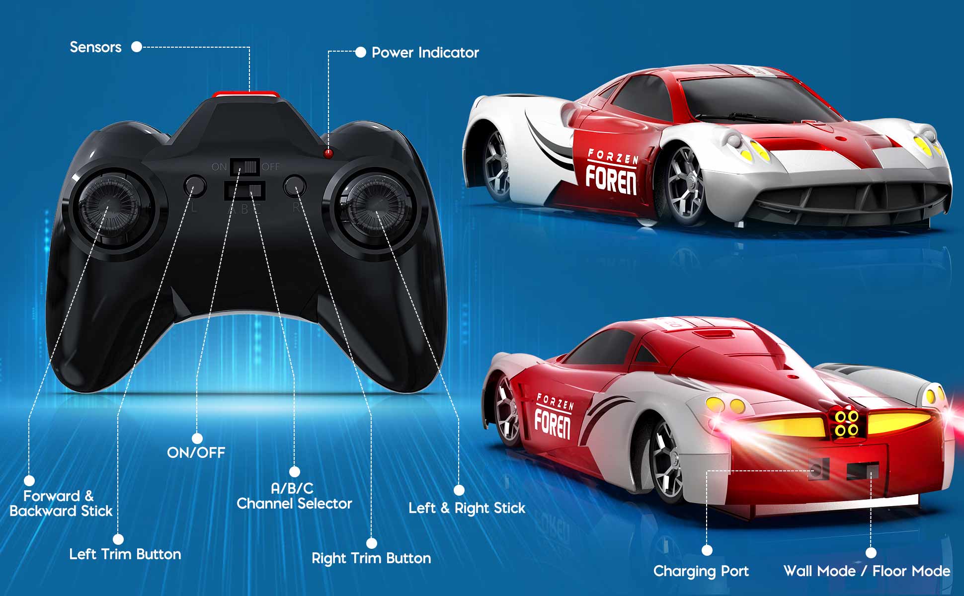 Wall Climbing Car, Electric Remote Toy Racing, with LED Light High-Speed Hobby Toy Vehicle, RC Car Gifts for Age 3 4 5 6 7 8 9 Year Old Boys Girls – Perfect Christmas & New Year Gift