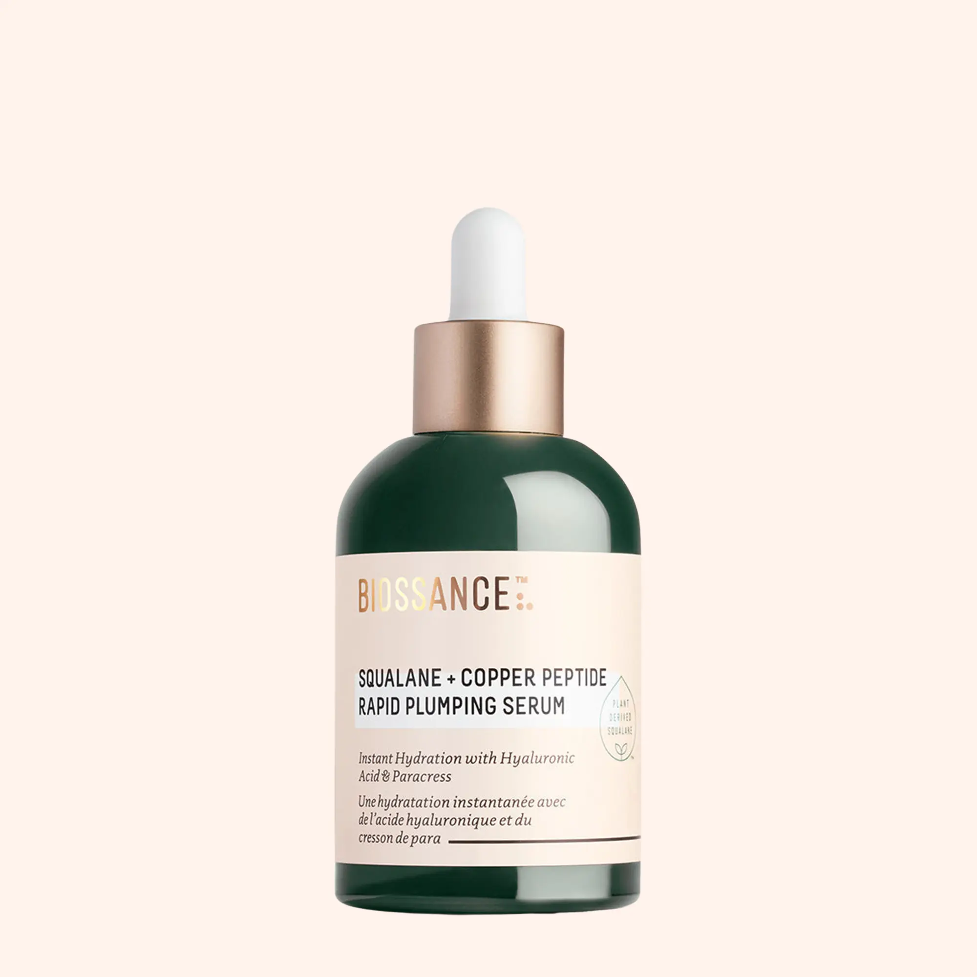 Biossance Squalane + Copper Peptide Rapid Plumping Serum - Face Serum for All Skin Types - Visibly Plumping + Firming Skin, Fine Lines + Wrinkles, Vegan Copper Peptides, Hyaluronic Acid