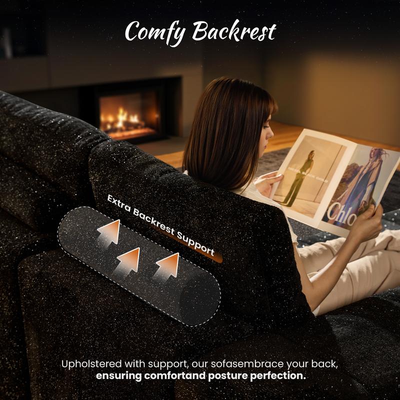 【3 Packages Shipping】Ovios 115" Galaxy Stardust Shimmer Plush Modular Couch with Ottoman&Chaise, No Assembly Required - Boneless L/U-Shaped Sectional Sofa Set with Flexible Configuration - 115"W x 70"D x 30"H, 3 Seater