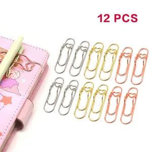 12Pcs 3 Colors Heart Pen Clip Metal Pencil Clips Multifunctional Rose Gold Silver Carbon Steel Paperclip Portable Large Size Holder for Notebook Book Journal Office School Accessories Multicolor