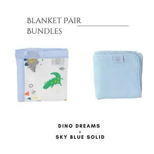 Sky Blue Solid + Dino Dreams Blanket Bundle
