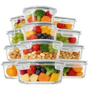 12 Pack Glass Food Storage with Airtight Lids,Sturdy Office Lunch Meal Prep Containers,Microwave Oven Freezer Dishwasher Safe,BPA Free
