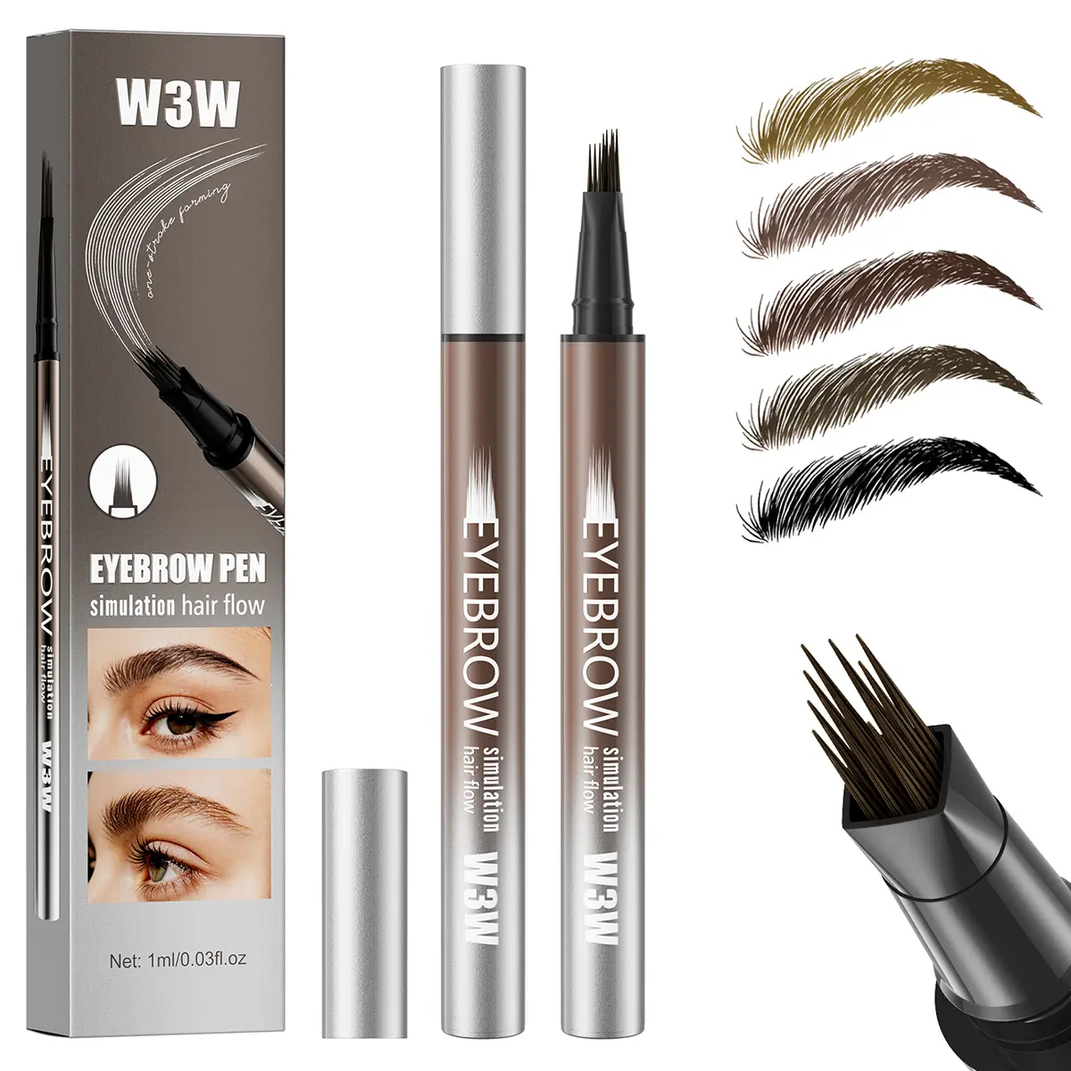 4D Microblading Eyebrow Pen, Waterproof Micro Fork Tip Brow Pencil for Natural Hair-Like Strokes, Long Lasting Smudge Proof Eyebrow Tint, Easy Fill Sparse Brows & Draw Lower Lashes for Daily Makeup Beginners, Brow makeup tool