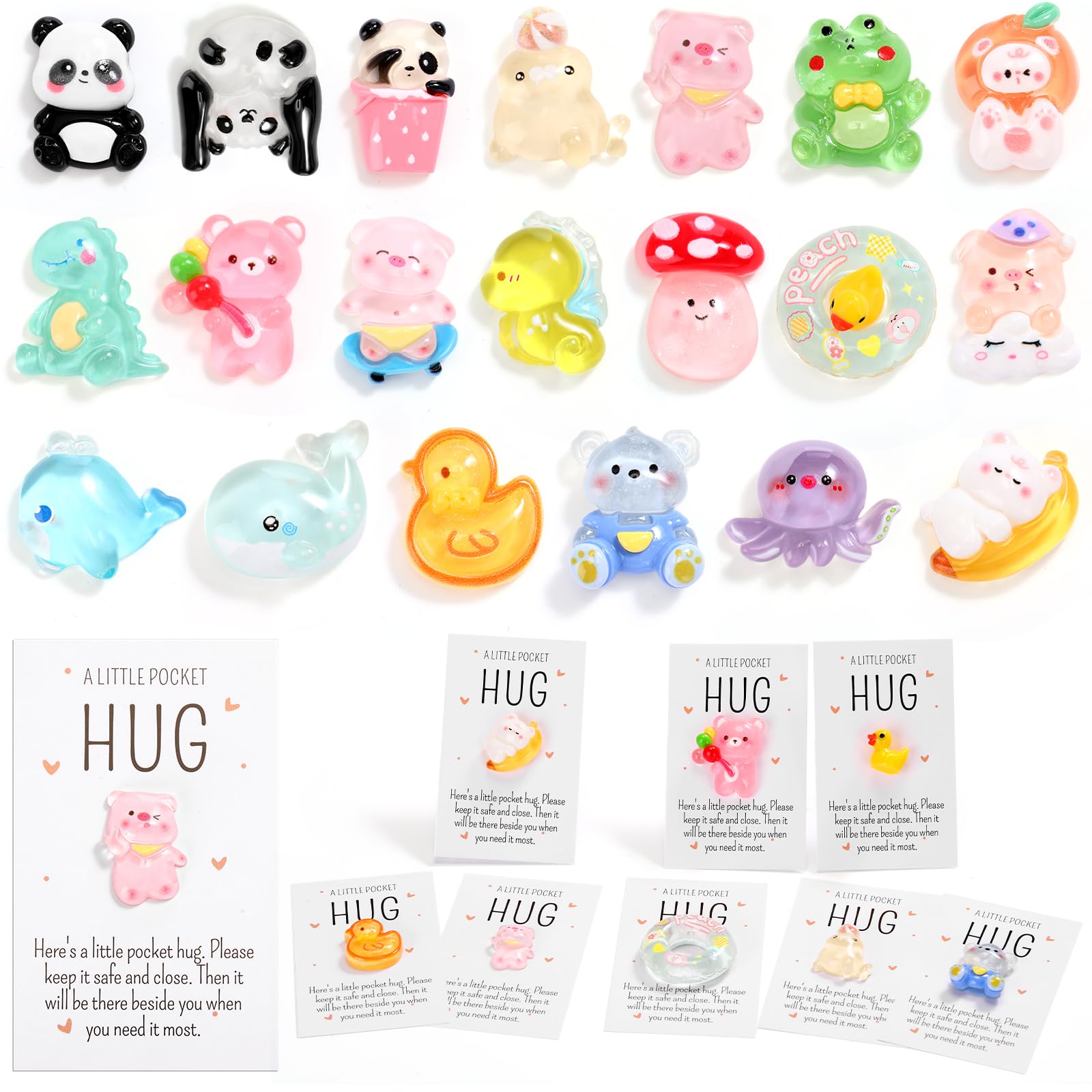9/20/50 Pcs Pocket Hug for Easter Basket Stuffers Mini Resin Animals with Card Easter Party Gifts for Students Friends Easter Exchange Gift Employee Appreciation Gift Inspirational Gifts for Family Colleagues Thanksgiving Day Gift