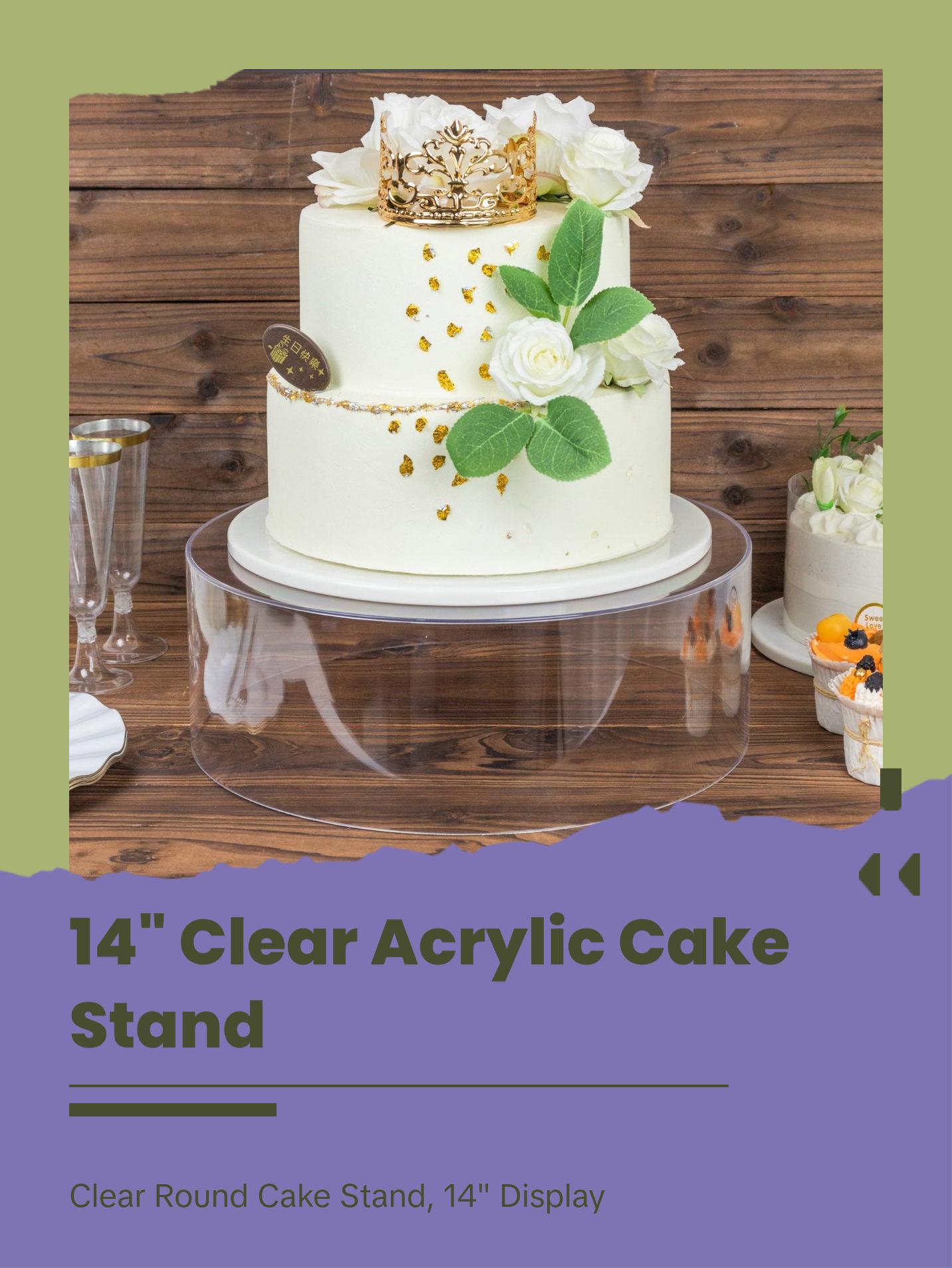 14" Round Acrylic Transparent Fillable Display Box Cake Stand, Clear Pedestal Riser With Hollow Bottom