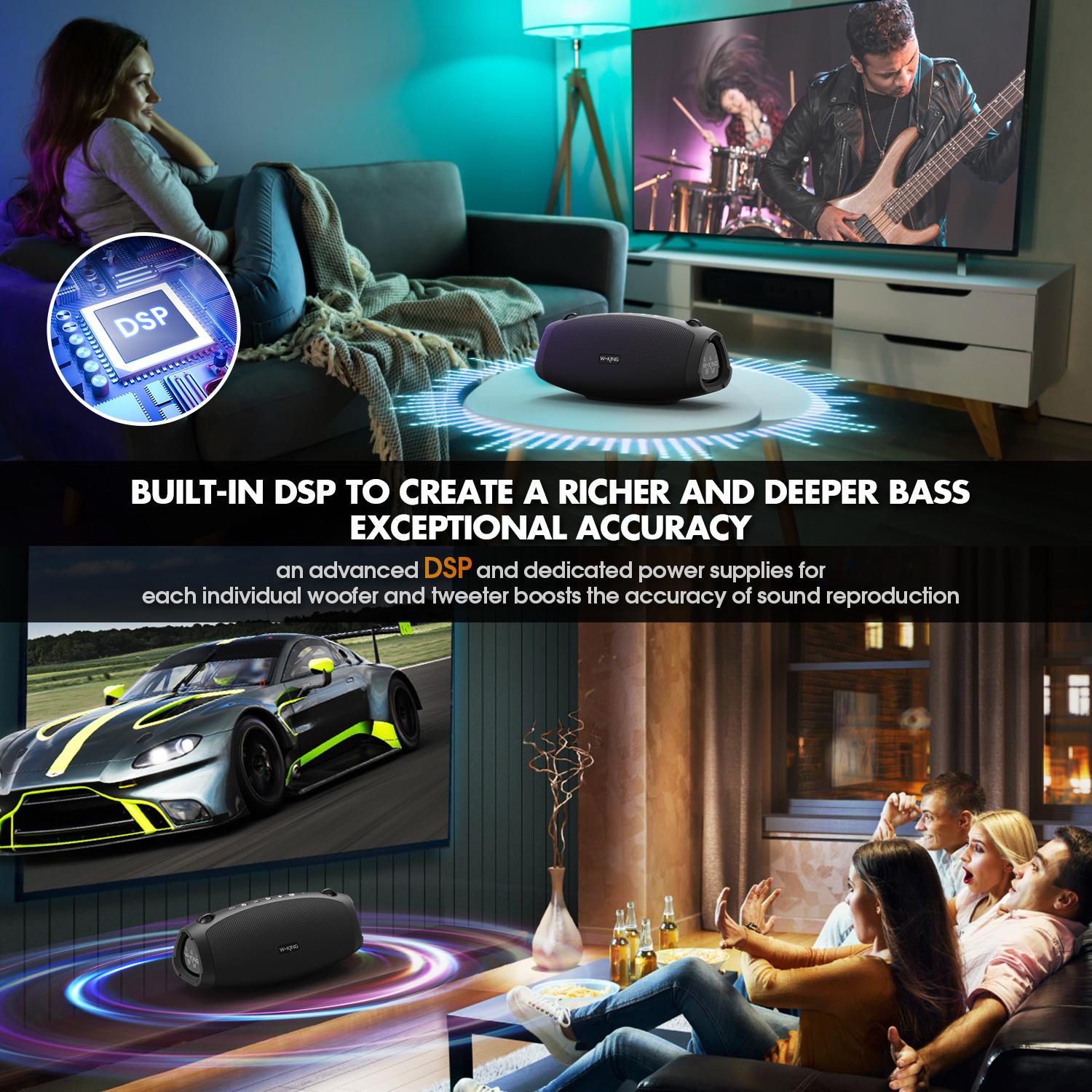 W-KING 120W Peak Outdoor Bluetooth Speaker, Wireless Mic+IPX6 Waterproof+42H Play, EQ/AUX/TF for Large Party Soundbar W-KING 120W Peak Outdoor Bluetooth Speaker, Wireless Mic+IPX6 Waterproof+42H Play, EQ/AUX/TF for Large Party Soundbar