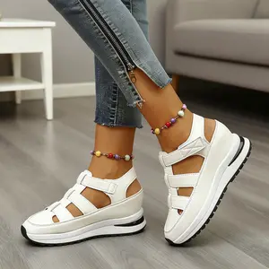Women’s Summer Wedge Sandals – Breathable Baotou Hollow-Out Platform Sneakers with Adjustable Hook-and-Loop Straps, Non-Slip Comfortable Walking Shoes
