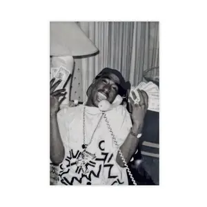 Tupac Shakur Street Photo, Hip Hop Legend Wall Decor, 90s Rap Icon Print, Black & White Urban Themed
