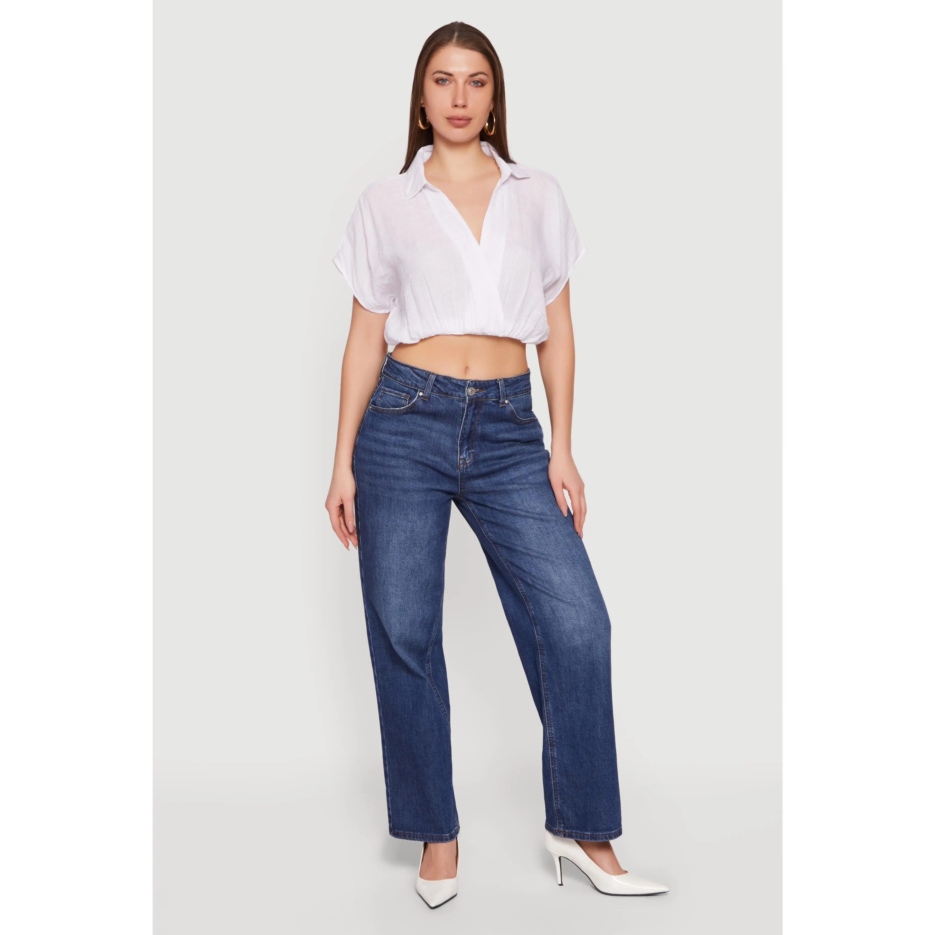 Gauze Knit Short Sleeve Cropped Blouse