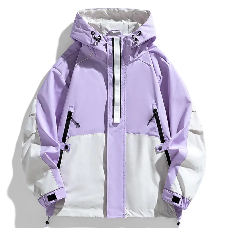 Women's Pastel Color Block Techwear Jacket - Harajuku Style Hooded Windbreaker, Waterproof Outdoor Sports Coat with Utility Pockets for Skiing & Hiking