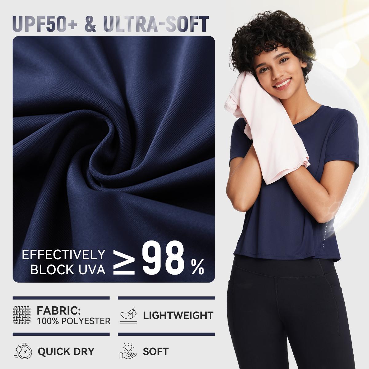 baleaf Women's Workout Tops Athletic Shirts Cropped Short Sleeve Split Back Running Gym Quick Dry Sun Protection UPF 50+ baleaf Women's Workout Tops Athletic Shirts Cropped Short Sleeve Split Back Running Gym Quick Dry Sun Protection UPF 50+