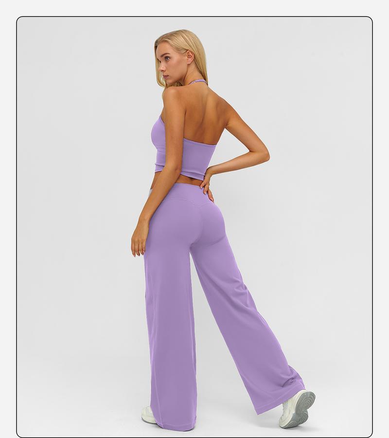 MFVIM Sporty Two-Piece Set Women’s Plain Crop Cami Top & Flare Leg Pants Sports Set, Sporty Casual Comfy Breathable Two-Piece Outfits for Yoga, Gym, Workout, Running, Gym Workout Clothes