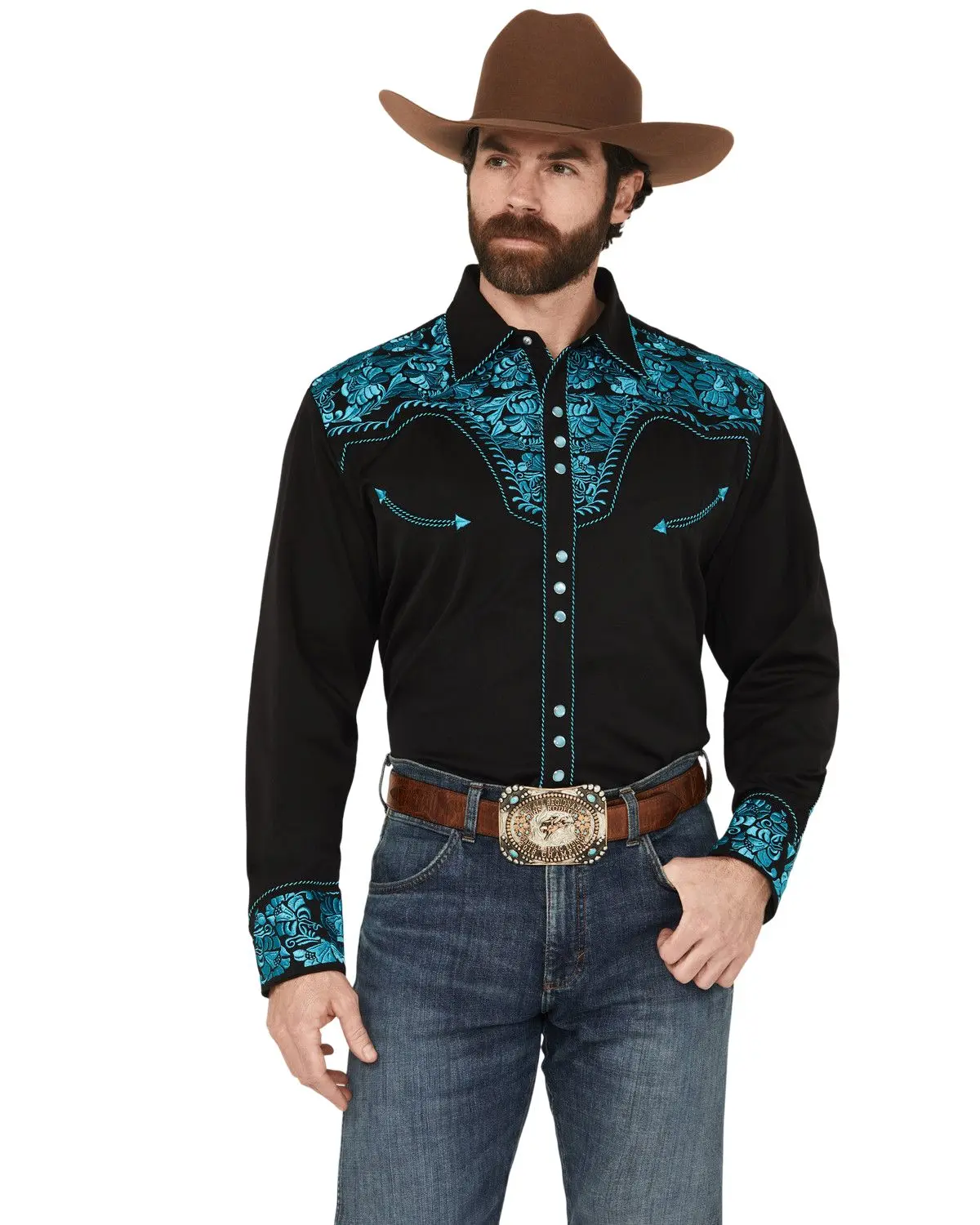 Scully Men's Men'S Gunfighter Embroidered Long Sleeve Snap Western Shirt - P-634-Tur