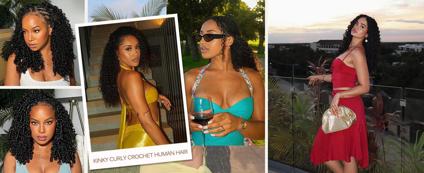 【20 Inch Only $59】VIPbeauty Curly Crochet Human Hair 60g Knotless Pre-Separated Feather Burmese Curly Human Crochet Hair 3C4A Lightweight Reusable Remy Hair Extensions for Women Natural Black Color