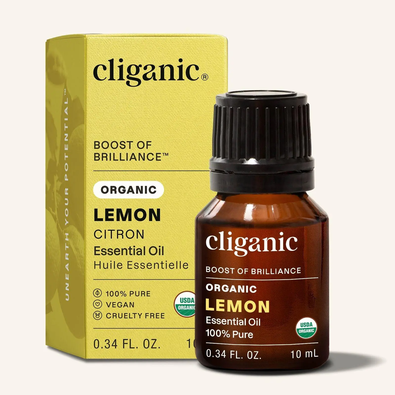 Cliganic USDA Organic Lemon Essential Oil 100% Pure & Natural Undiluted, for Aromatherapy, Household Cleaning Non-GMO Verified