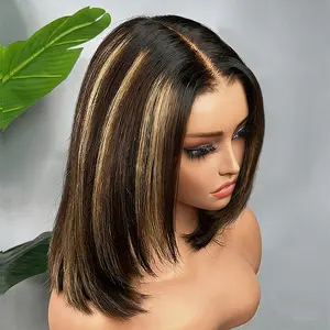 OQ HAIR Highlight Straight Wear Go Wig 220% Density Layered Cut Bob Wigs 9x6 T-Part Glueless Human Hair Wigs With Drawstring Pre-Everything for Beginner Friendly Pre-Styled Wigs