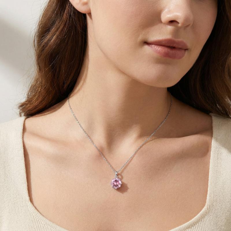 【Celestial Rose Trio】Delzzad Pink Four-Prong Stud Earrings Necklace Ring Band Set Pink Synthetic Moissanite Set Copper Jewelry Set Perfect Birthday Engagement Wedding Anniversary Christmas Valentine's Day Gifts