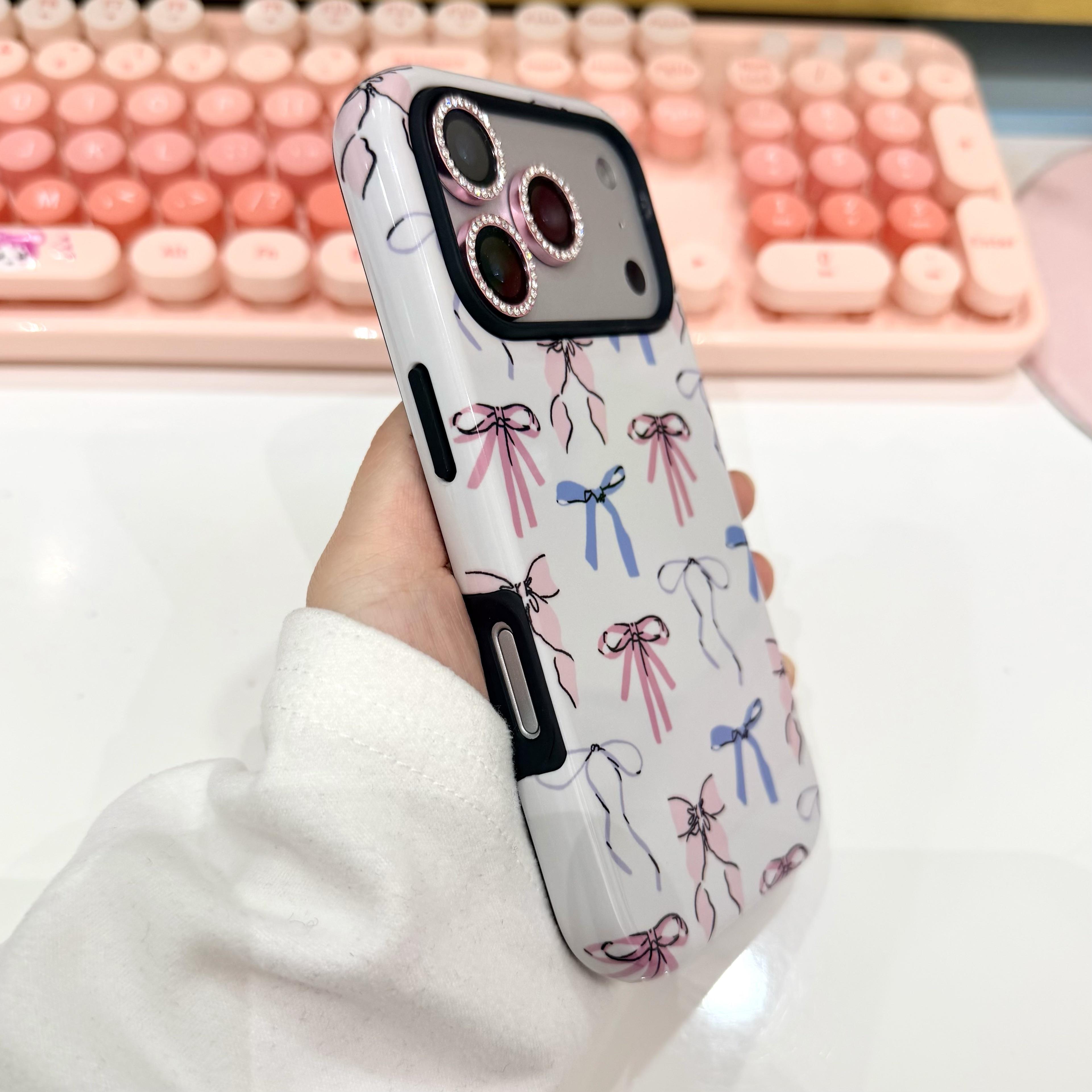 Cute bow iPhone case, hard shell phone cover, dual-layer shockproof design, compatible with iPhone 17/16/15/14/13 Pro/Plus and iPhone 17/16/15 Pro Max cases