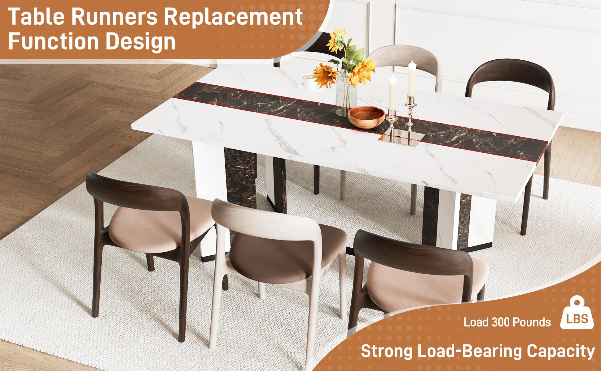 71 Inch Modern Marble-Color Rectangular Dining Table for 6-10 People with Waterproof Wood Top & Adjustable Legs for Kitchen Living Room