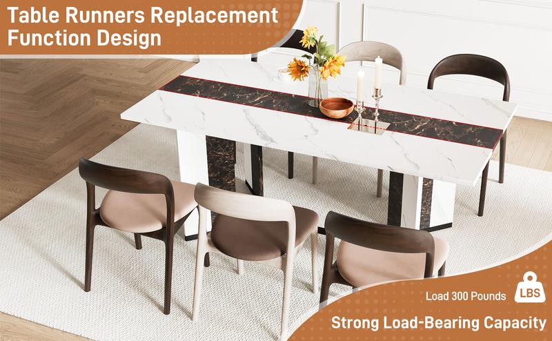 71 Inch Modern Marble-Color Rectangular Dining Table for 6-10 People Waterproof Wood Top Adjustable Legs for Kitchen Living Room