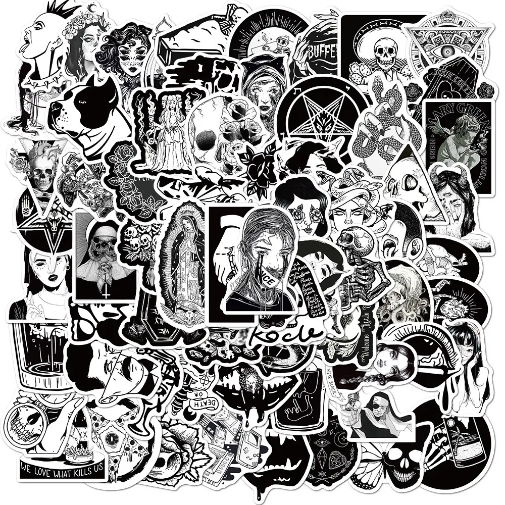 100 Black and White Gothic Punk-style Graffiti Graphic Decal Stickers, Decal Set, Suitable for Scrapbooks, Diaries, Laptops, Water Bottles, Cars, and Other Faith-based Designs—gifts with Positive Messages, Sticker Decals