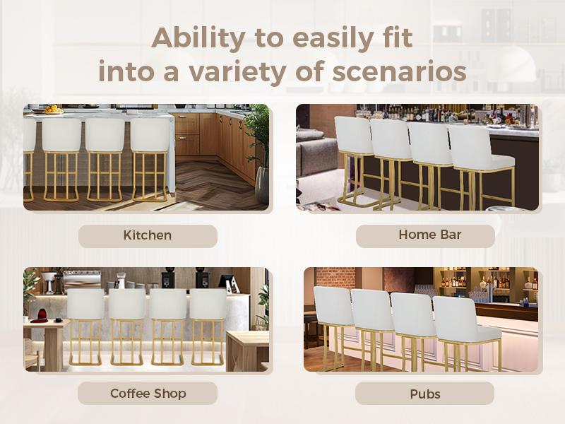 PHI VILLA 24'' Barstool Set Counter Height Leather Kitchen Bar Stools with Back, Backrest, and Stable Base, Easy Assembly Furniture Dining Chairs Luxury