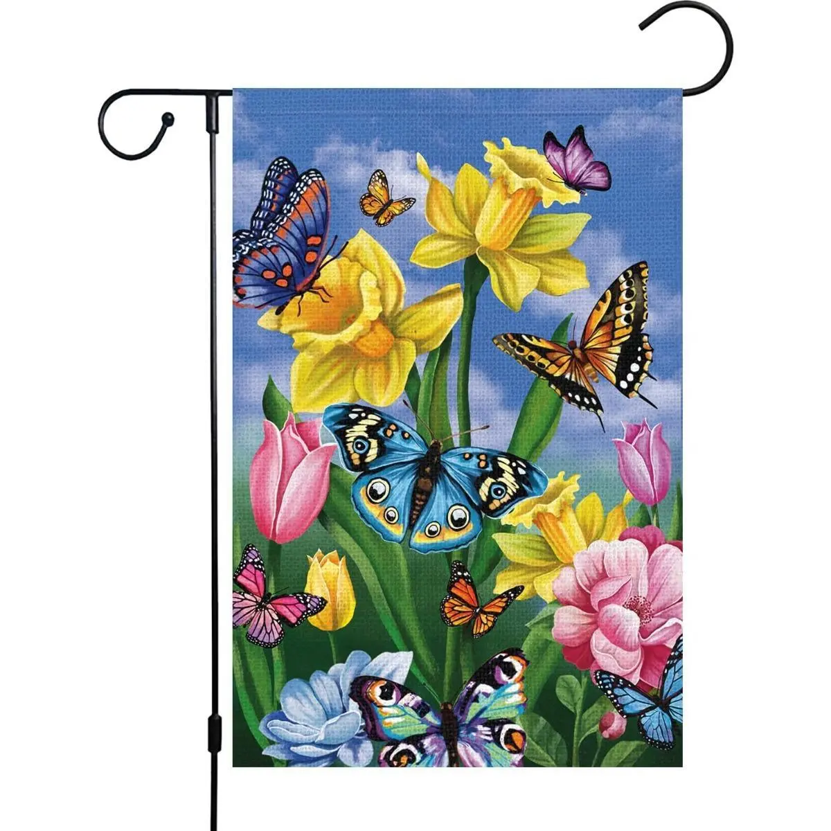 12x18in Decorative Double-Sided Garden Flag, Spring Butterflies & Daffodil Tulip Floral Yard Decor, Vibrant Outdoor Banner for Patio Porch