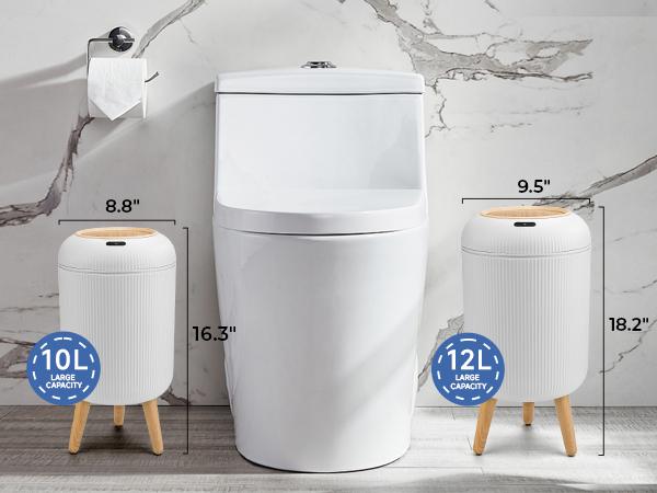 Pukomc Smart Induction Waterproof Trash Bin - Flip-Top Design, , Ideal for Bathroom, Kitchen, Bedroom, Office, Cute Style White Home Goods