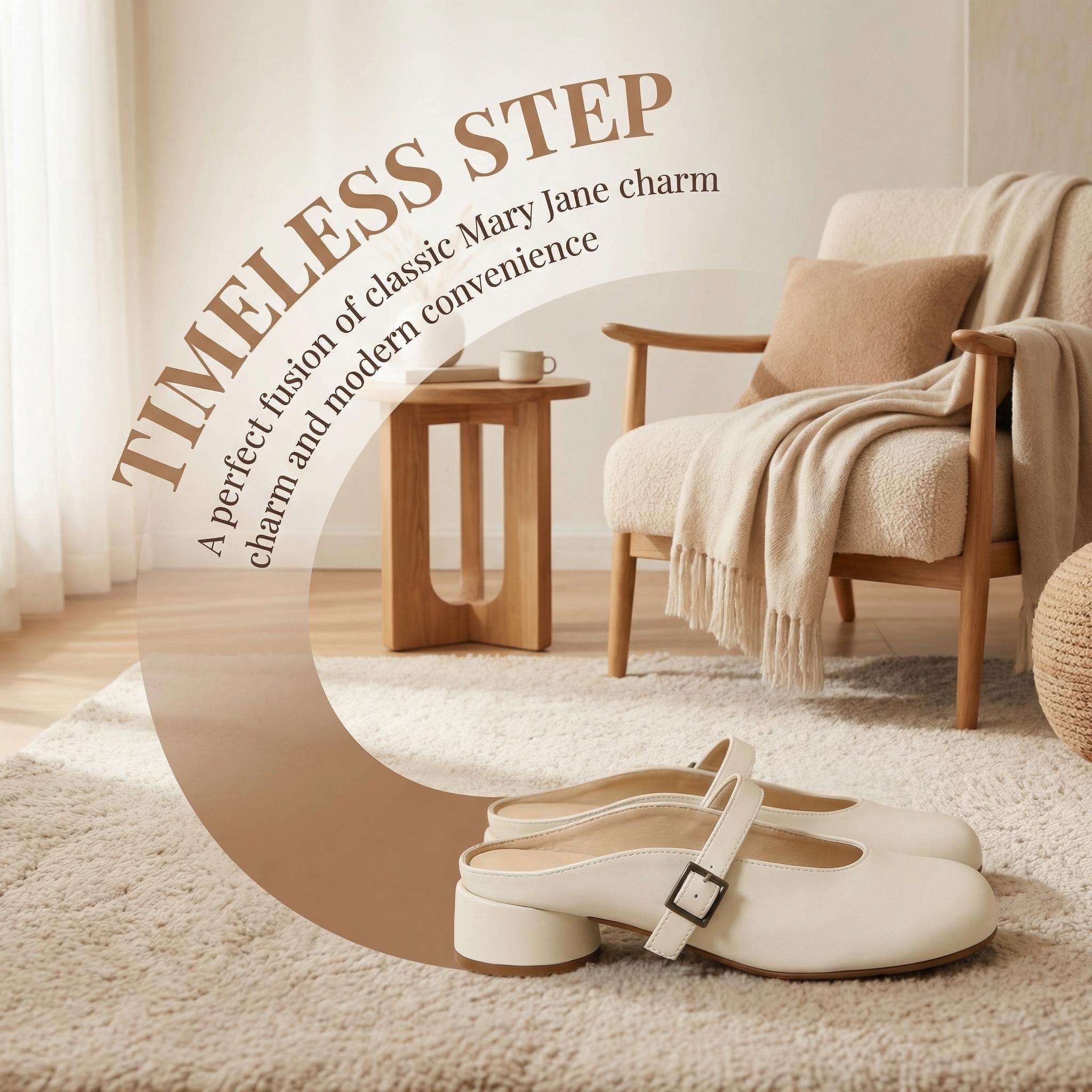 UBFEN Women's Mary Jane Mules Slip-On Chunky Low Heel Round Toe Comfort Dress Shoes