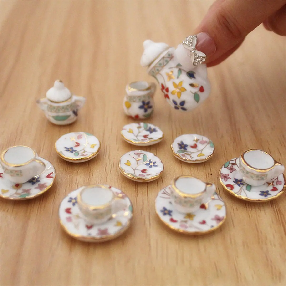 1:12 Scale Handcrafted Miniature Dollhouse Accessories 15-Pack - Simulated Ceramic Tea Set with Teacup & Bowl, BJD Toy Props for Realistic Scenes, Ideal for Dollhouse Enthusiasts (Toys & Hobbies Pretend Play)