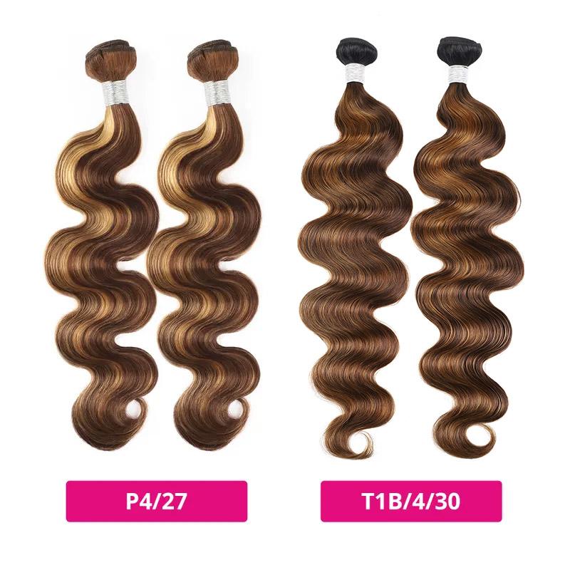 P4/27 Honey Blonde Highlight Hair Bundles Brazilian Body Wave Human Hair Weave 3 Bundles T1B/4/30 Body Wave Bundles