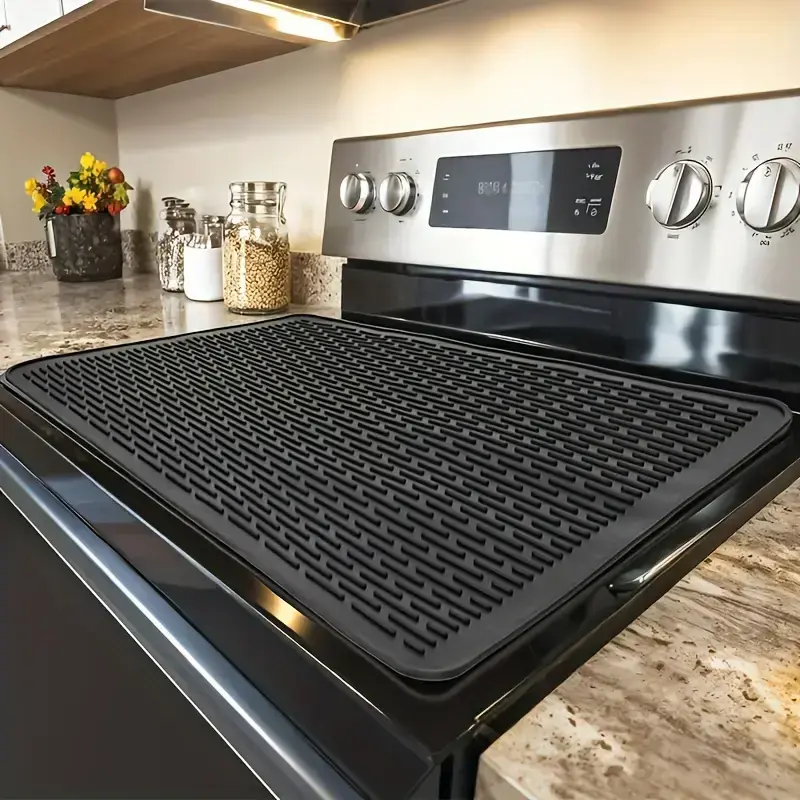 Silicone Electric Stove Top Cover Mat - 28"x20"Ceramic Stove top Cover, Heat Resistant Glass Cooktop Cover, Flat RV Range Stovetop Protector, Extra Large Silicone Dish Drying Mat - BLACK Kitchen Coasters Kitchenware