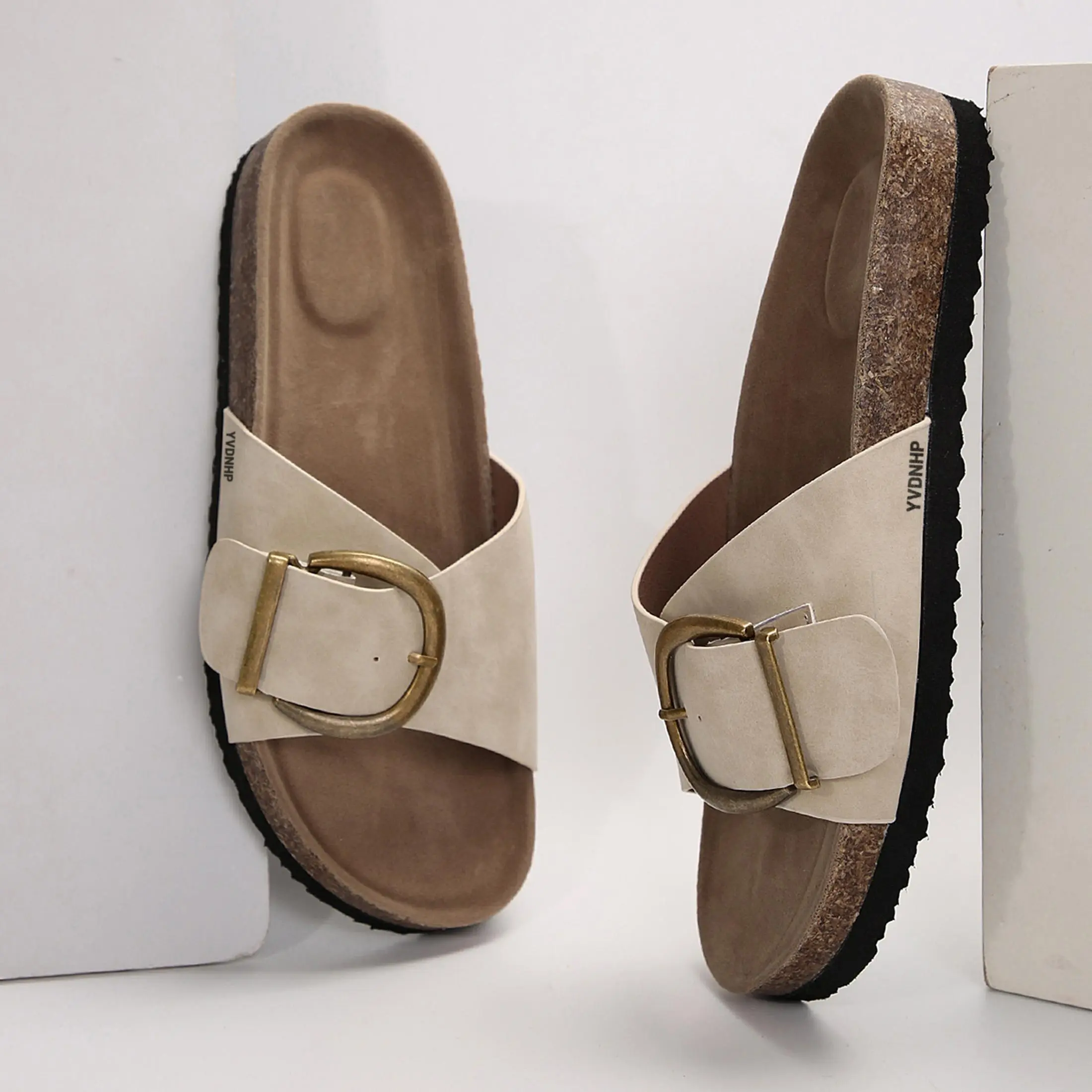 Women's Buckle Slide Sandals Comfortable Cork Footbed Flat Slippers Indoor Outdoor Shoes.Dear, you can adjust the buttons on the shoe upper according to your foot width