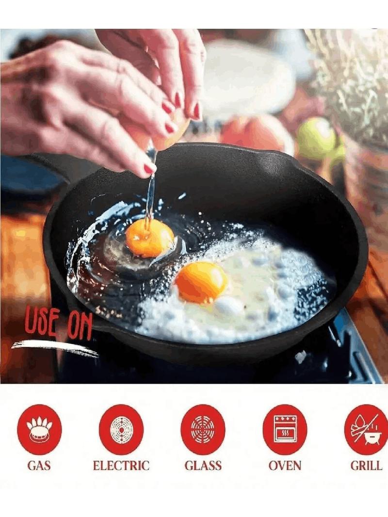 3Pcs Cast Iron Pan Pre-Seasoned Iron Skillet Set Heavy Duty Skillet Set With Pouring Lip For Grilling Searing Frying Baking(6 Inch, 8 Inch And 10 Inch) - Black