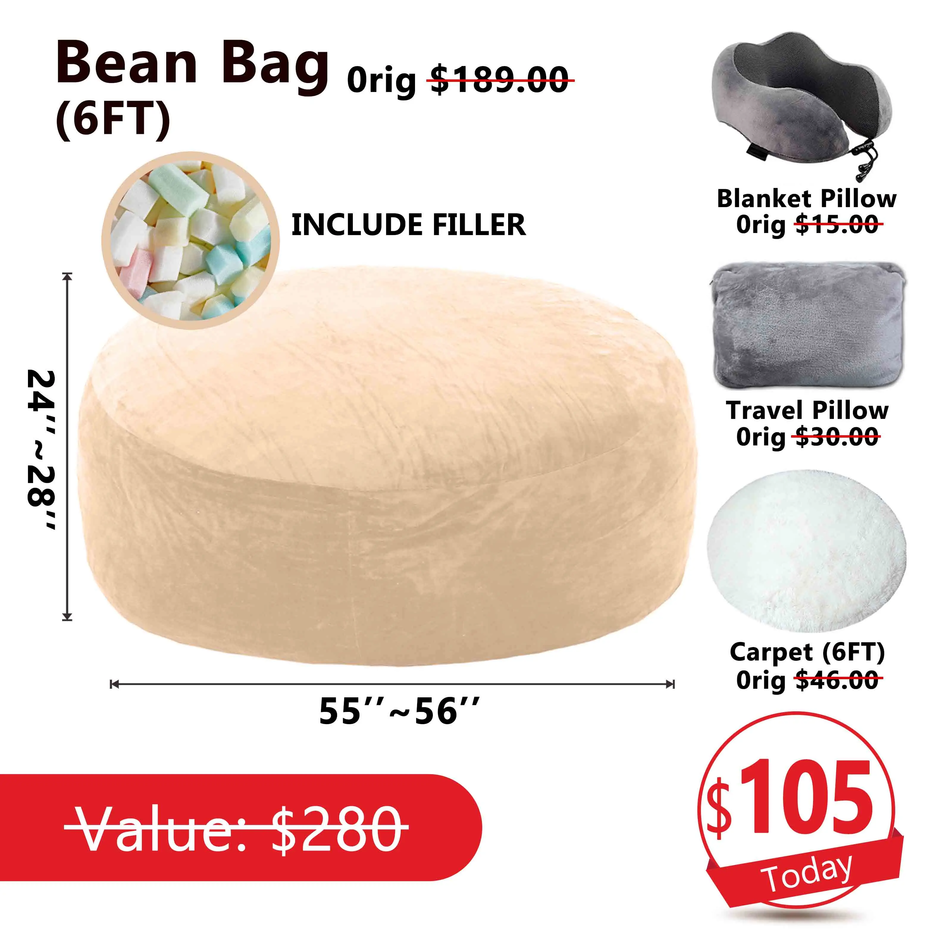 Jumbo Cream(Incl. Filler U-pillow Blanket Carpet)